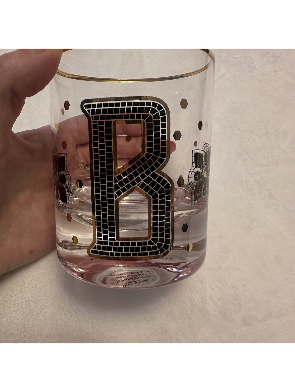 Anthropologie Gold Trimmed Letter B Whisky Glass